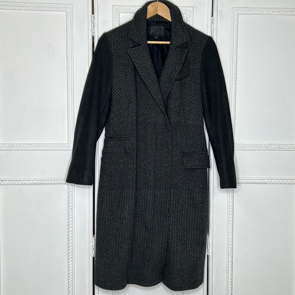 Richard Chai Love leather sleeve long pocketed trench coat - Picture 1 of 11